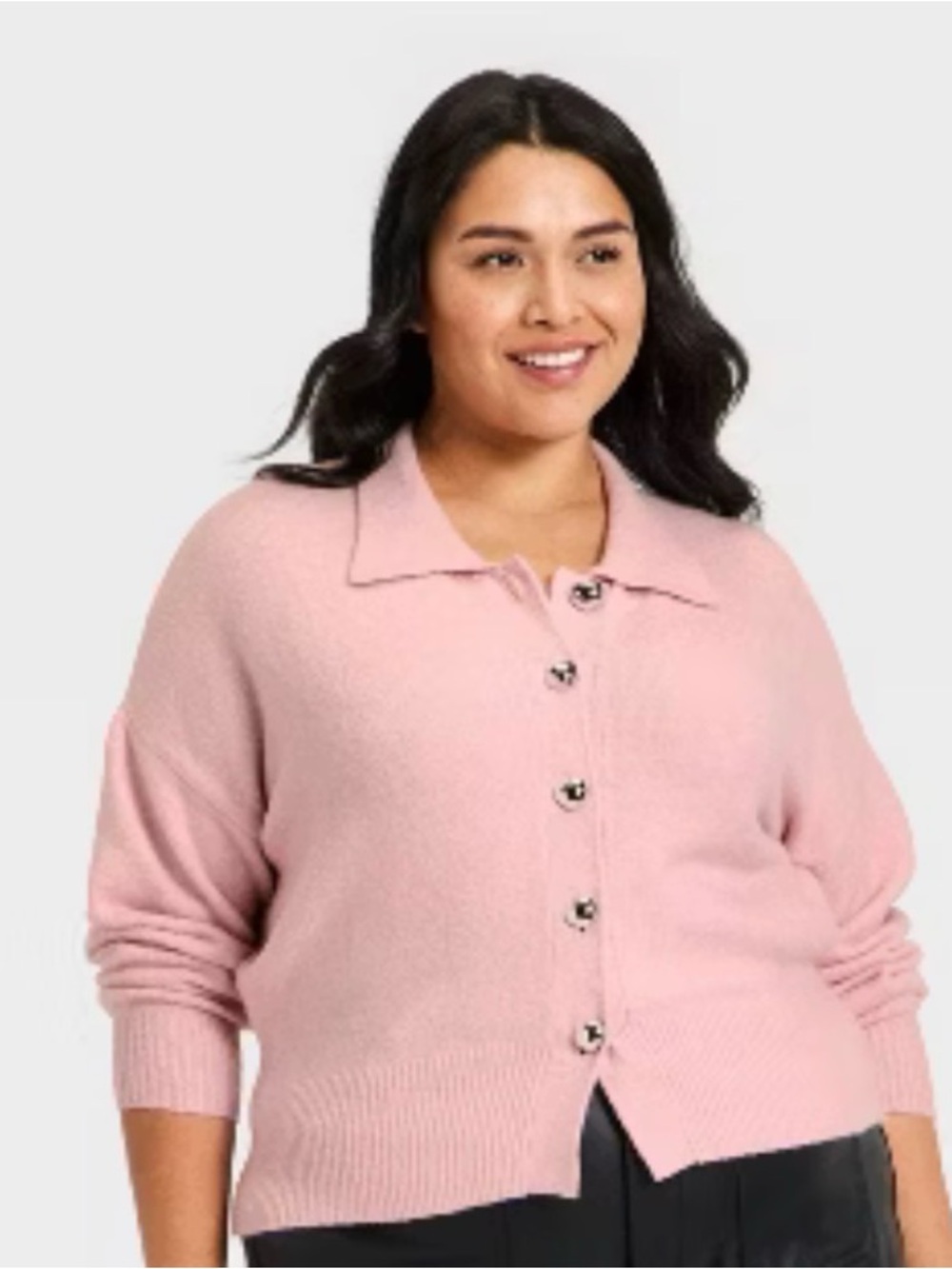 a new day Pink Collared Button-Front Sweater Cardigan